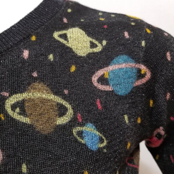 Zara top Small black galaxy space planets universe Saturn metallic knit - Picture 8 of 10